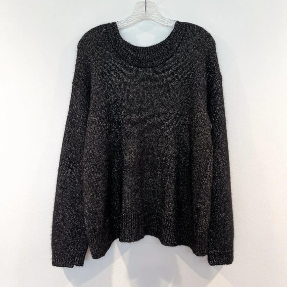 ALC Merino Wool Alpaca Blend Black Metallic Asymmetric Hem Designer Knit Sweater - Picture 2 of 8